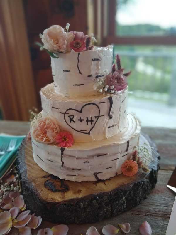 Birch Tree with Heart Wedding Cake