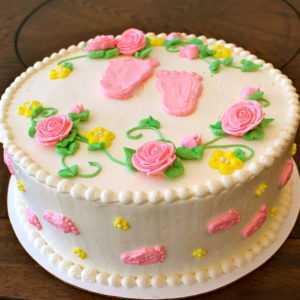 Baby Footprint and Flowers Cake