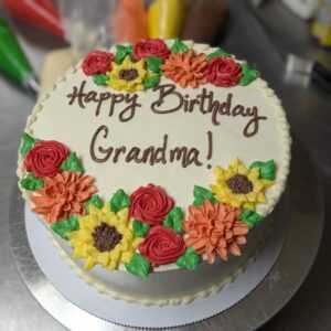 Autumn Florals Round Birthday Cake