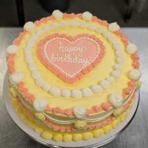 Round Peachy Pastel Vintage-Style Birthday Cake